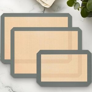 Set of 3 Rectangular Silicone Baking Mats in Beige with Gray Border